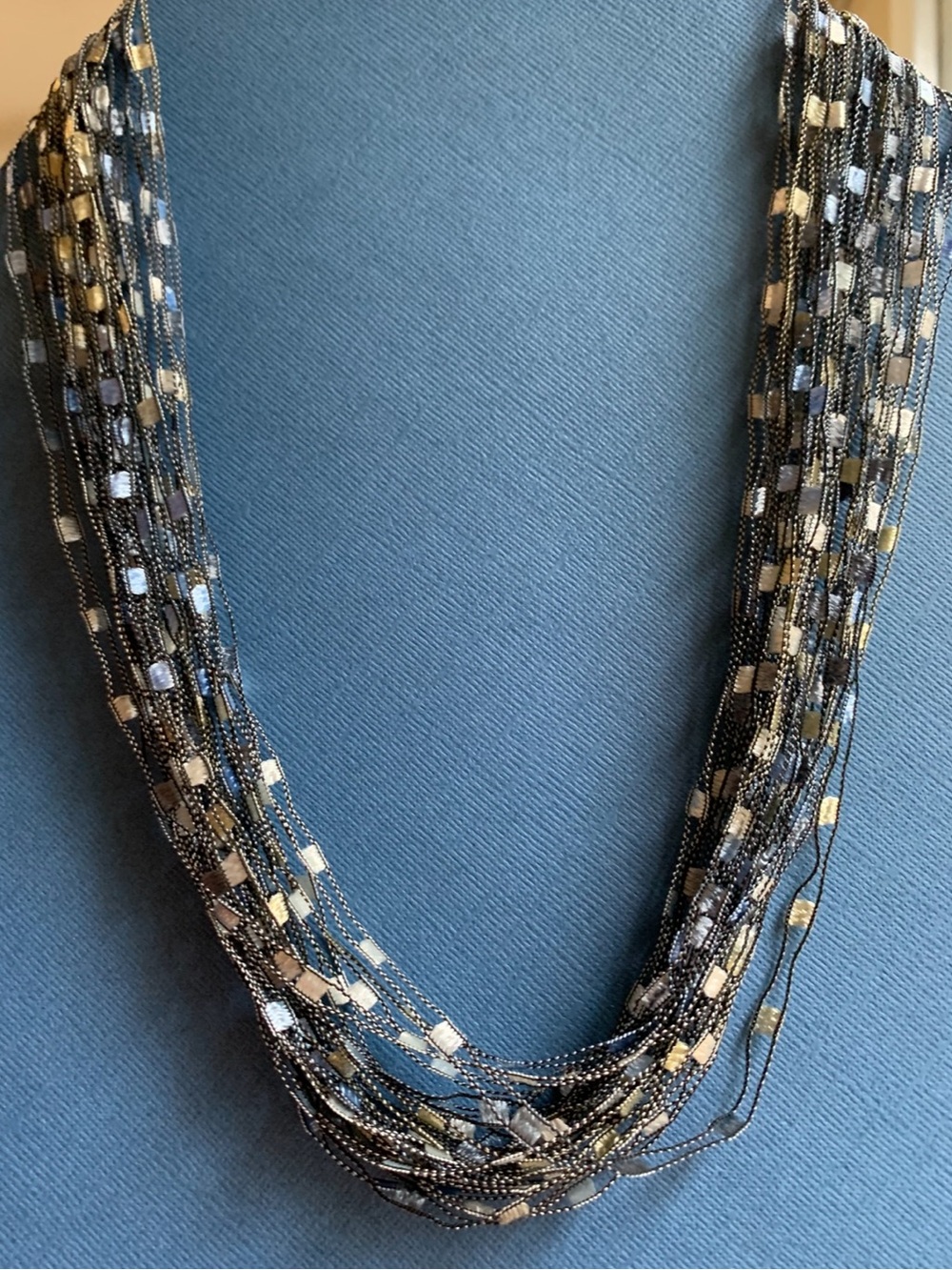 Multi-Strand Blue and Charcoal Shimmer Necklace